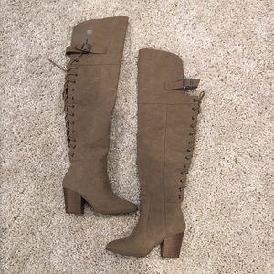 Taupe over the knee boots